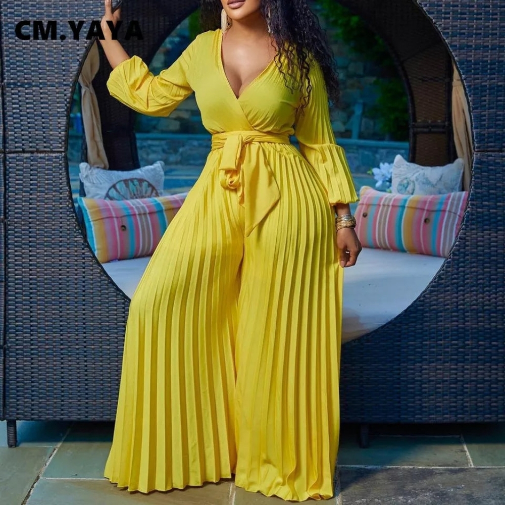 DRAPED V-NECK JUMPSUIT